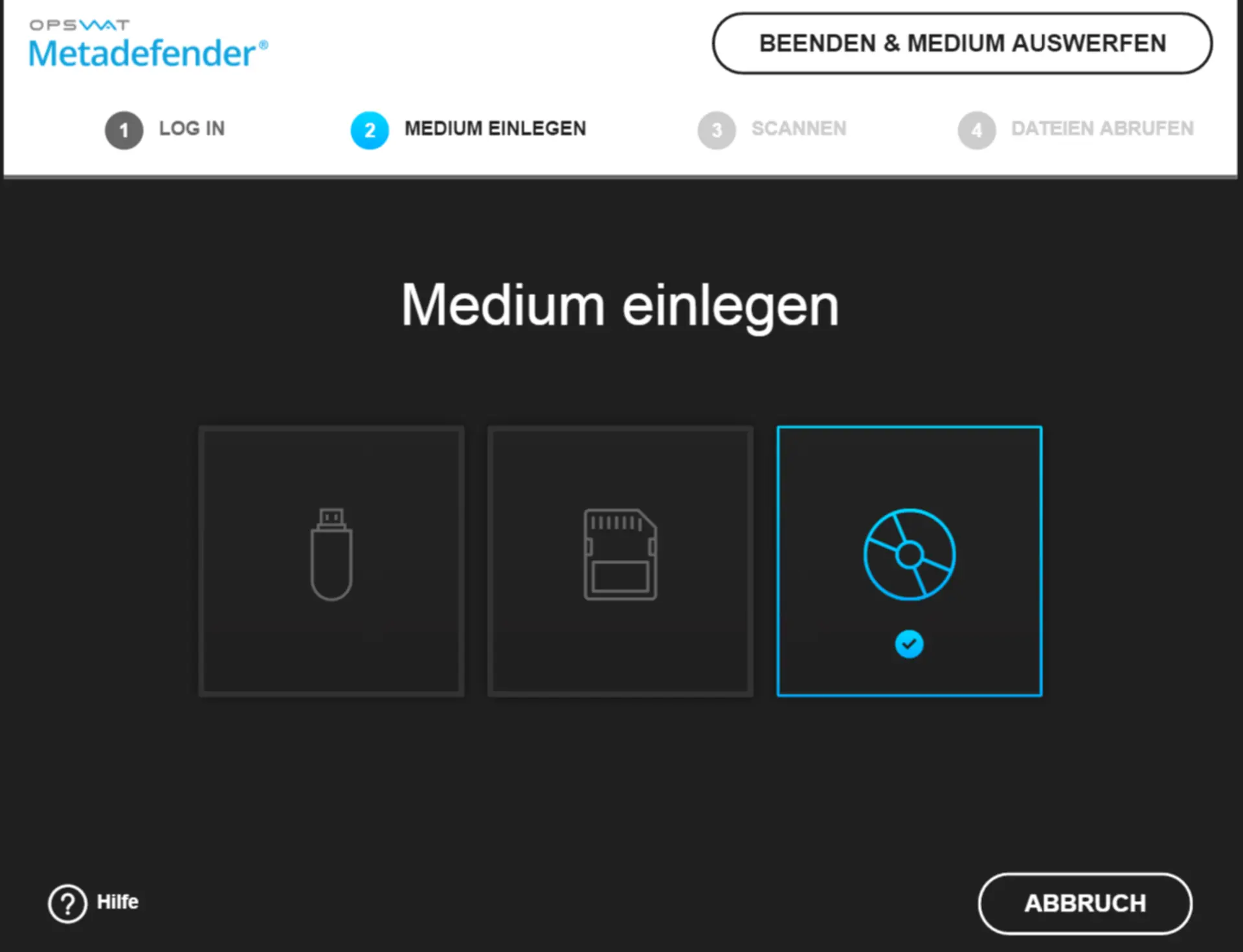 Metadefender Kiosk Datenschleuse Speichermedium wählen