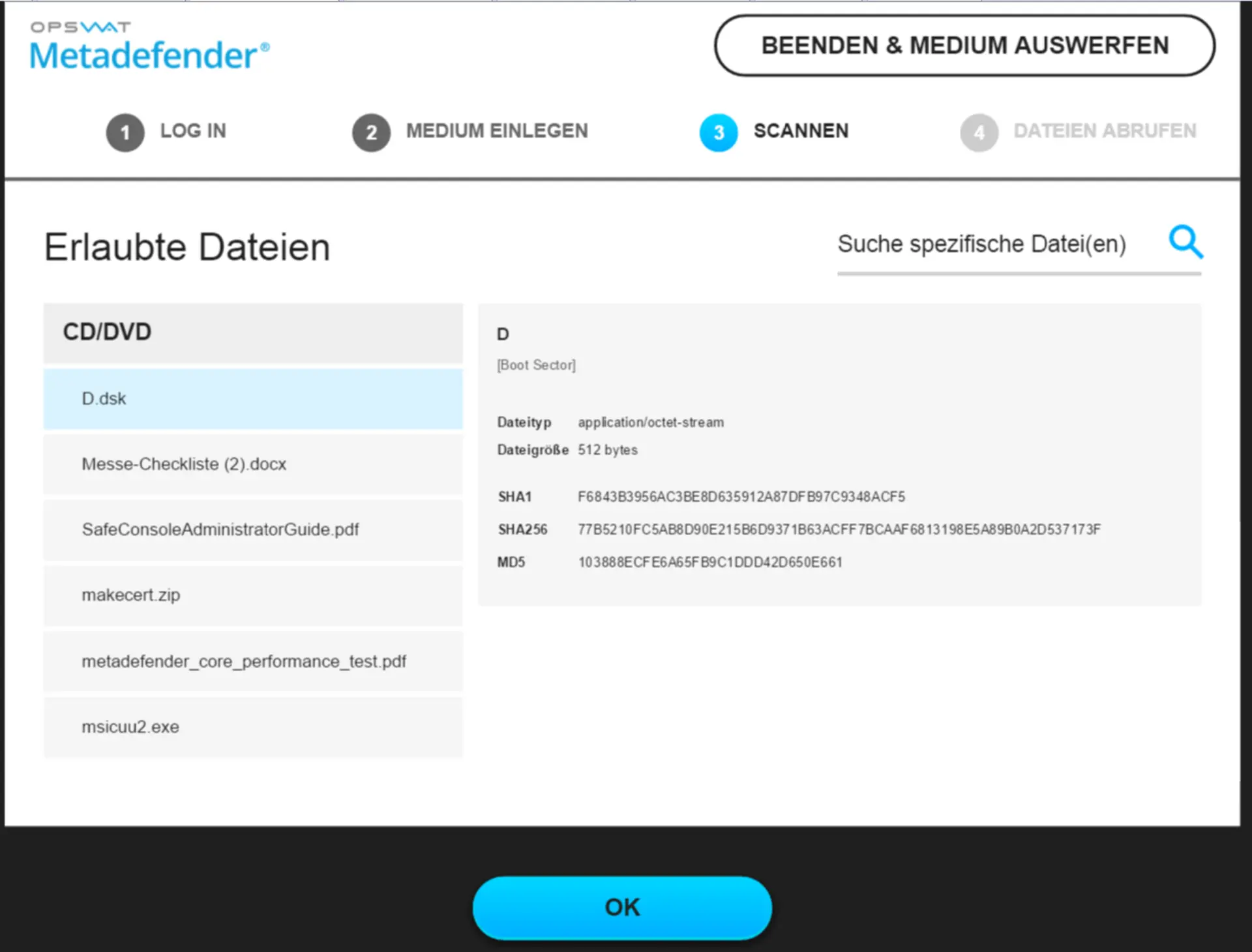 Metadefender Kiosk Datenschleuse Scan-Vorgang